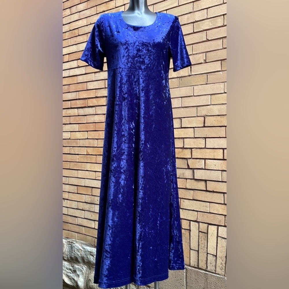 Vintage 90s Teddi Royal Blue Crushed Velvet Maxi Dress Size Small (Oversized)